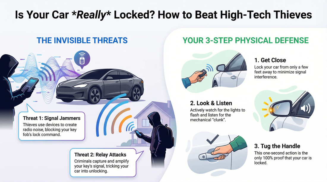 Physical confirmation is the best defense against car theft and key fob signal jammers
