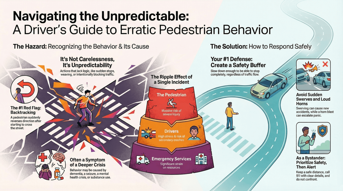 How to navigate erratic pedestrian actions due to medical or cognitive issues