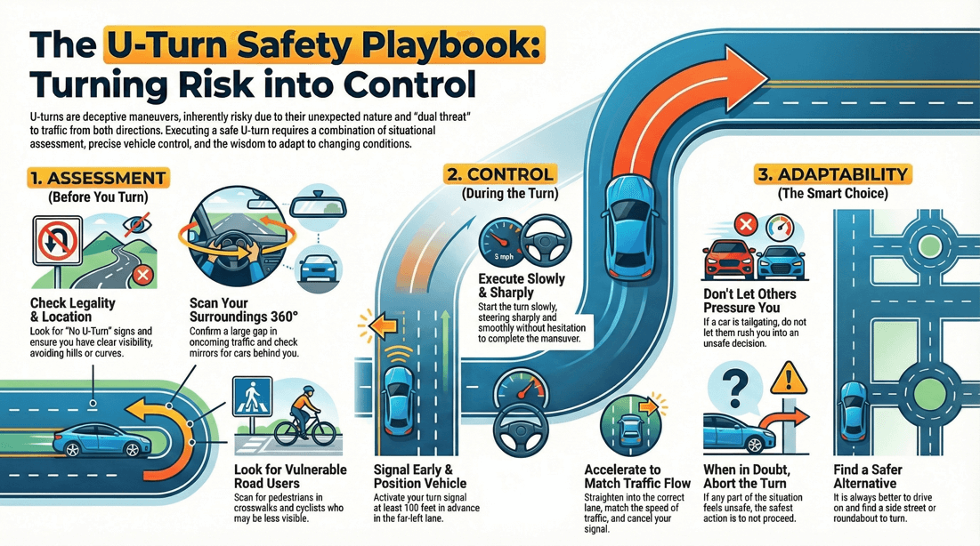 U-turn dangers legal rules and essential safety checks for drivers