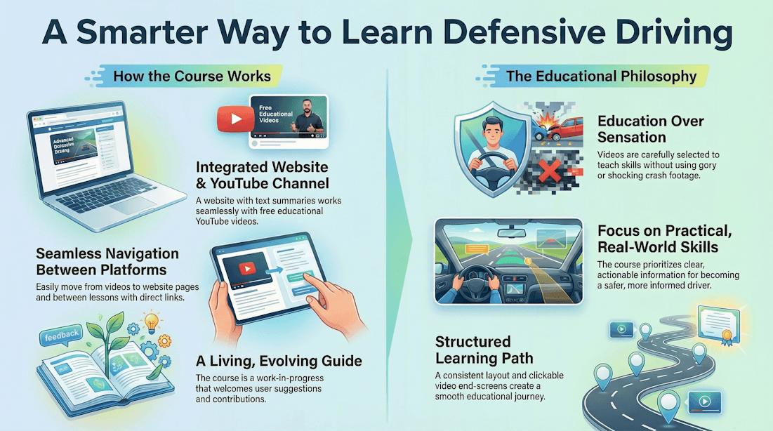 Structured advanced defensive driving education and tips