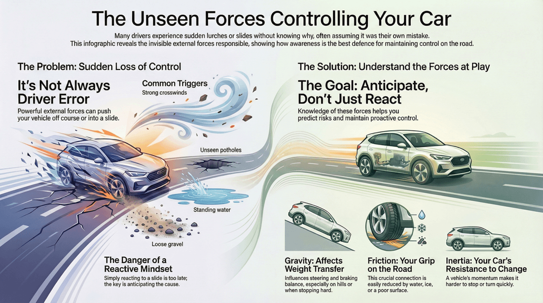 External forces affecting vehicle stability and driver control