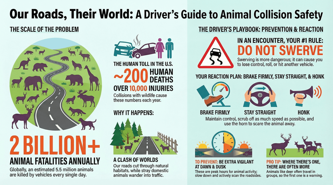 Avoid animal collisions: essential driving tips, infrastructure, and reaction protocols
