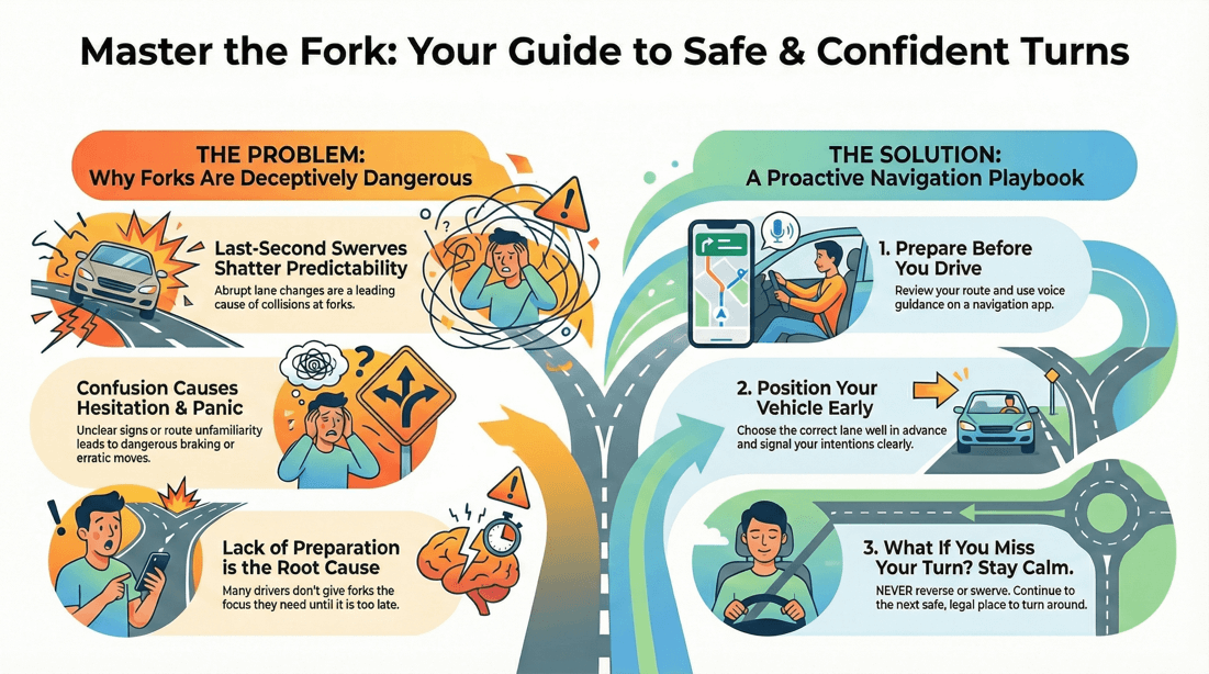 Road fork safety tips: prevent collisions by planning and positioning early