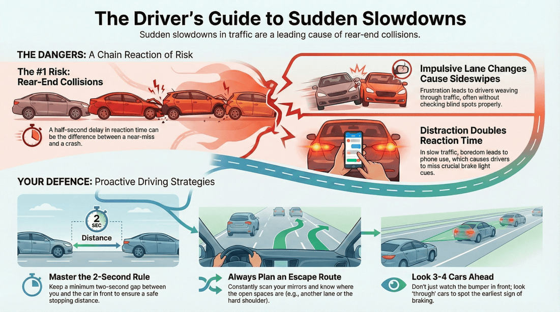 Defensive driving tips for slowing traffic and maintaining safe distance