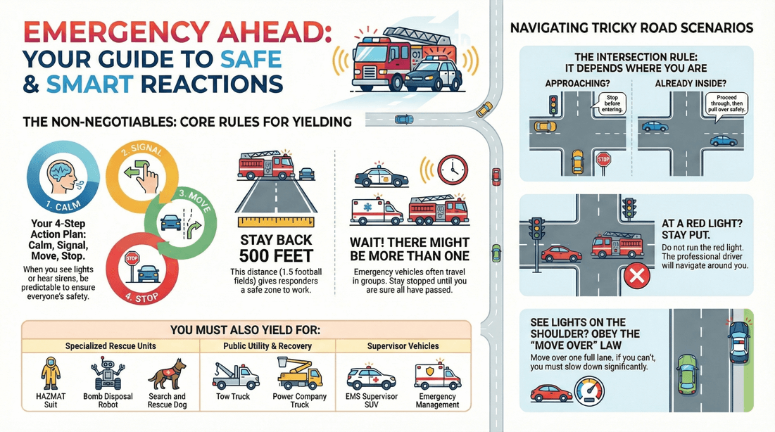 Emergency vehicle yielding rules and traffic laws every driver must know