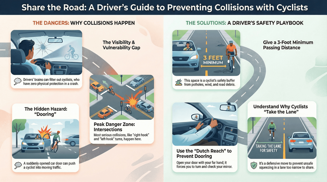Driver safety playbook for avoiding bicycle collisions and sharing the road