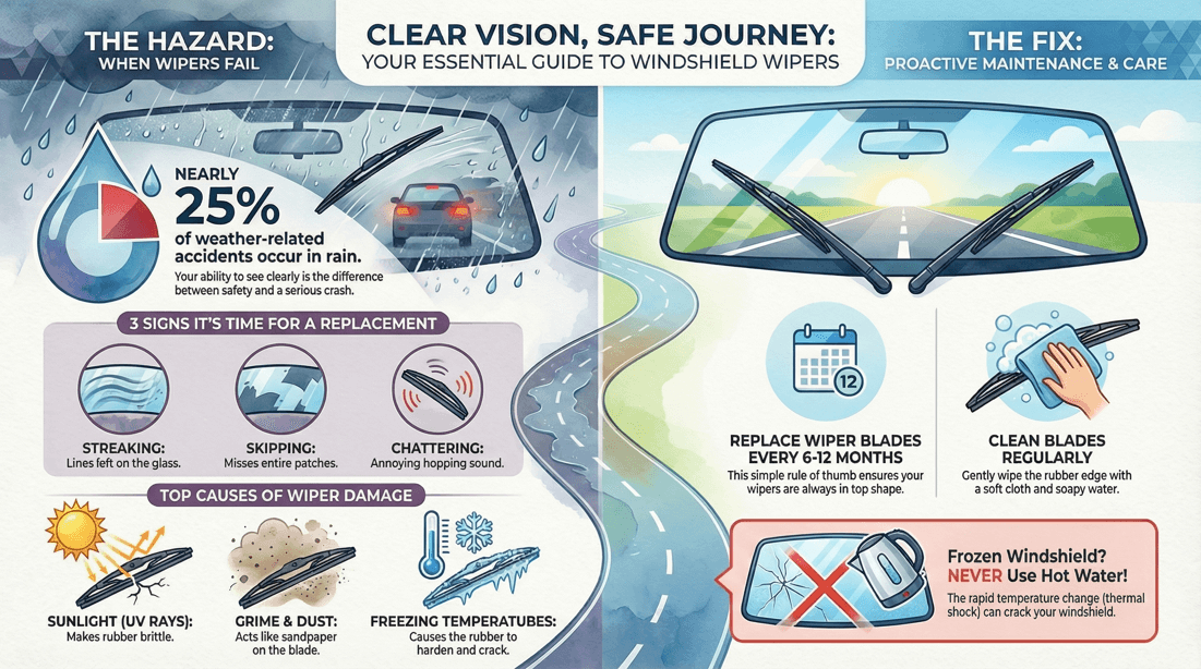 Windshield wiper safety guide: replacement, maintenance, visibility tips