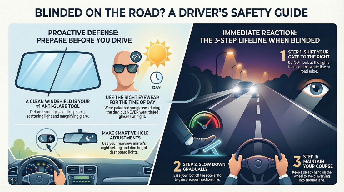 Defensive driving tips to avoid glare and temporary blindness on the road