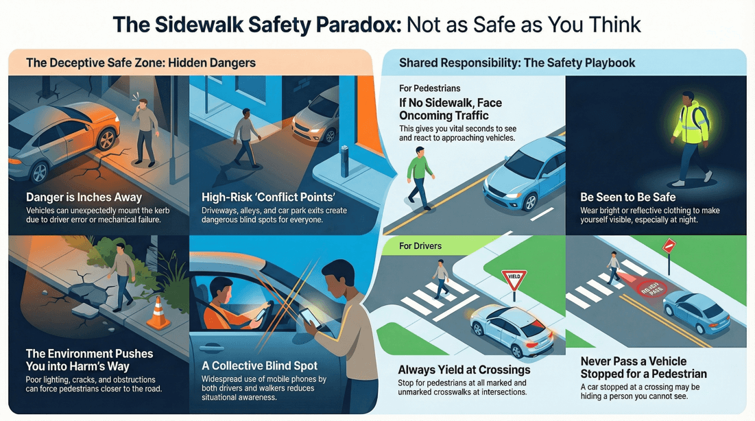 Sidewalk safety tips: preventing accidents caused by driveways, distractions, and speed