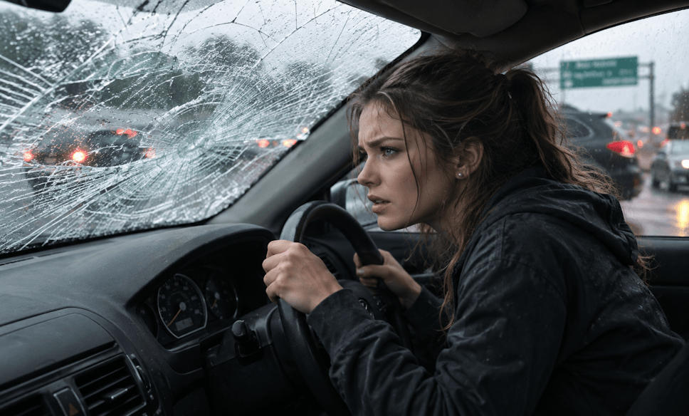 Shattered windshield glass symbolizing impaired driving vision and safety risk