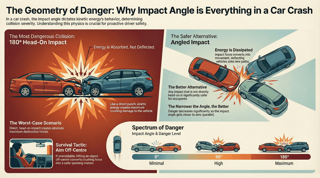 Geometry of danger: how collision angles affect crash outcomes and survivability