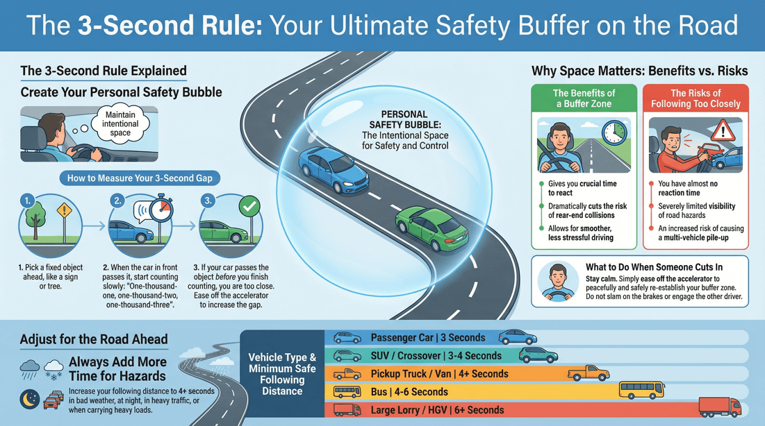 Mastering the 3-second rule for safe following distance and collision avoidance