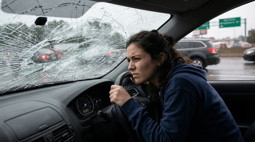 Shattered windshield glass symbolizing impaired driving vision and safety risk