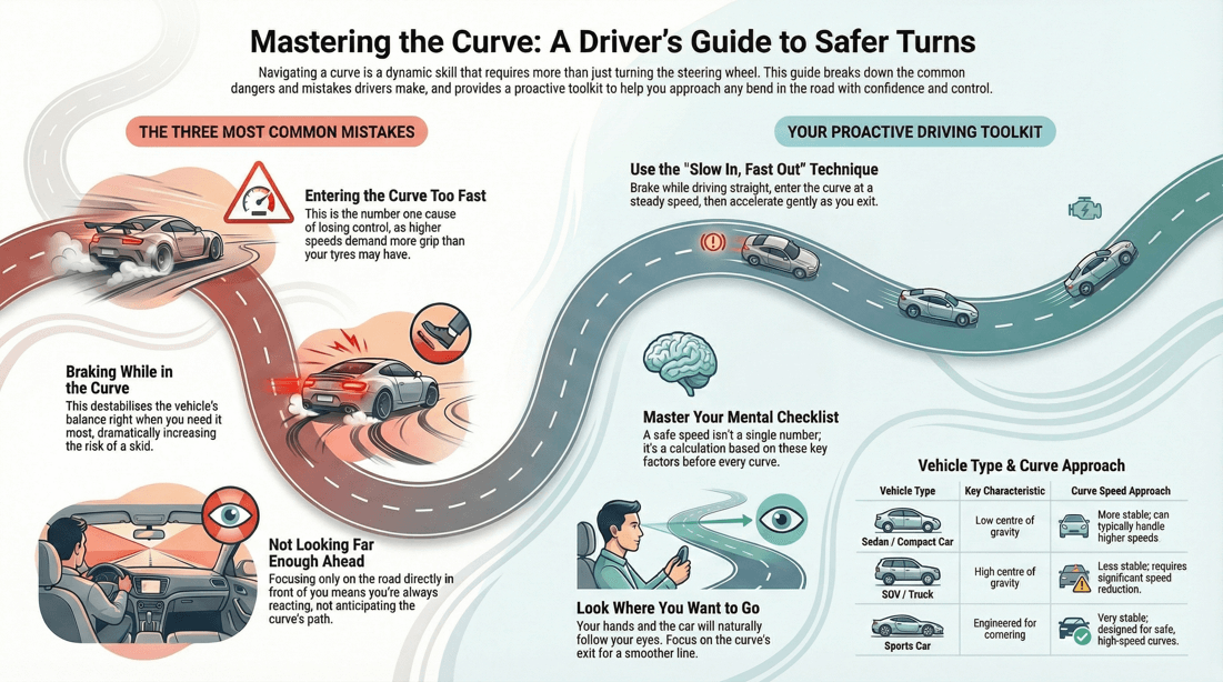 Defensive driving: factors determining safe curve speed, traction, and control