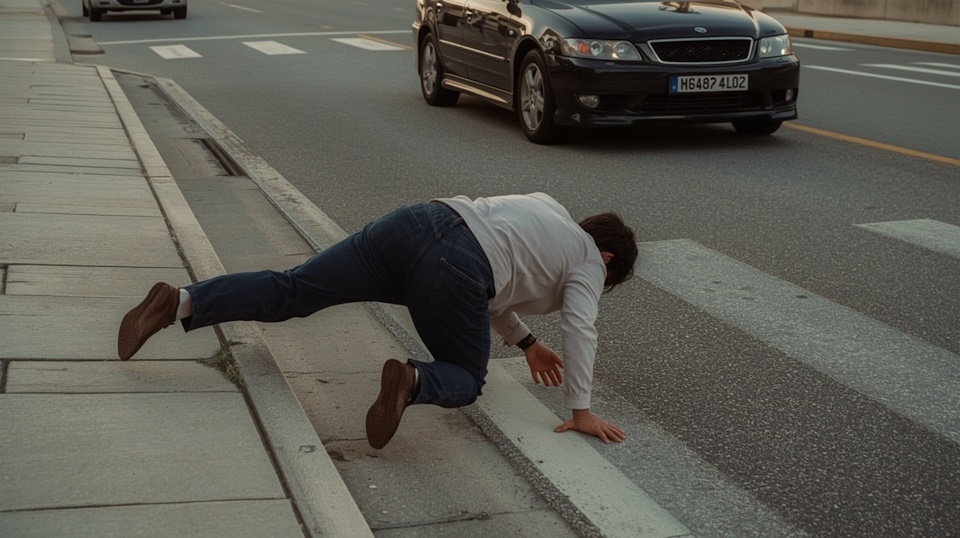 Preventing accidents when pedestrians stumble into traffic