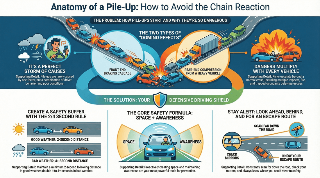 Defensive driving guide to avoid multi-car pile-ups and ensure safety