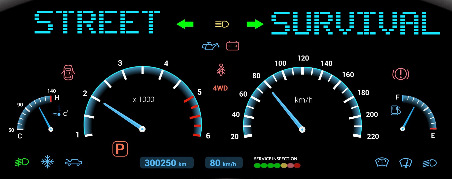 Vehicle dashboard illustrating key indicators for defensive driving awareness.