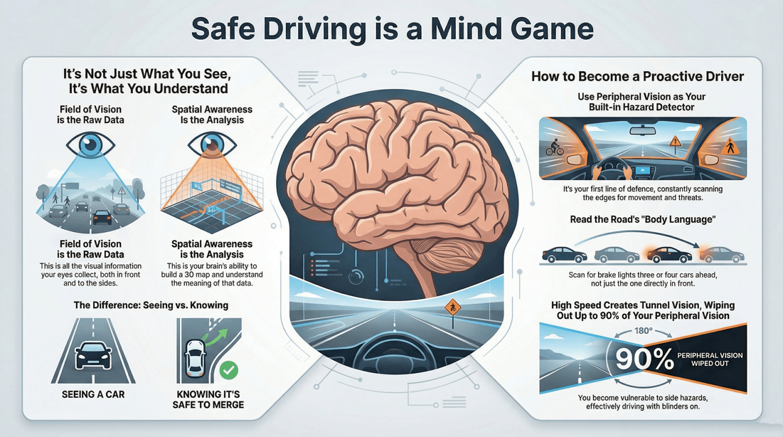 Driving vision skills and spatial awareness for proactive road safety