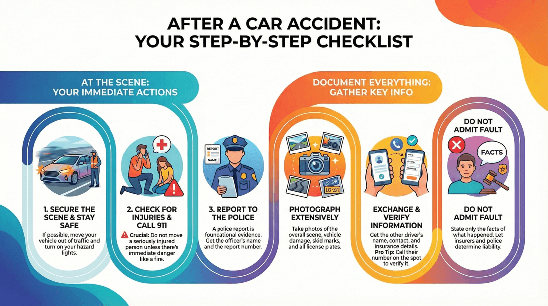 Car accident step-by-step procedure legal guide and insurance checklist