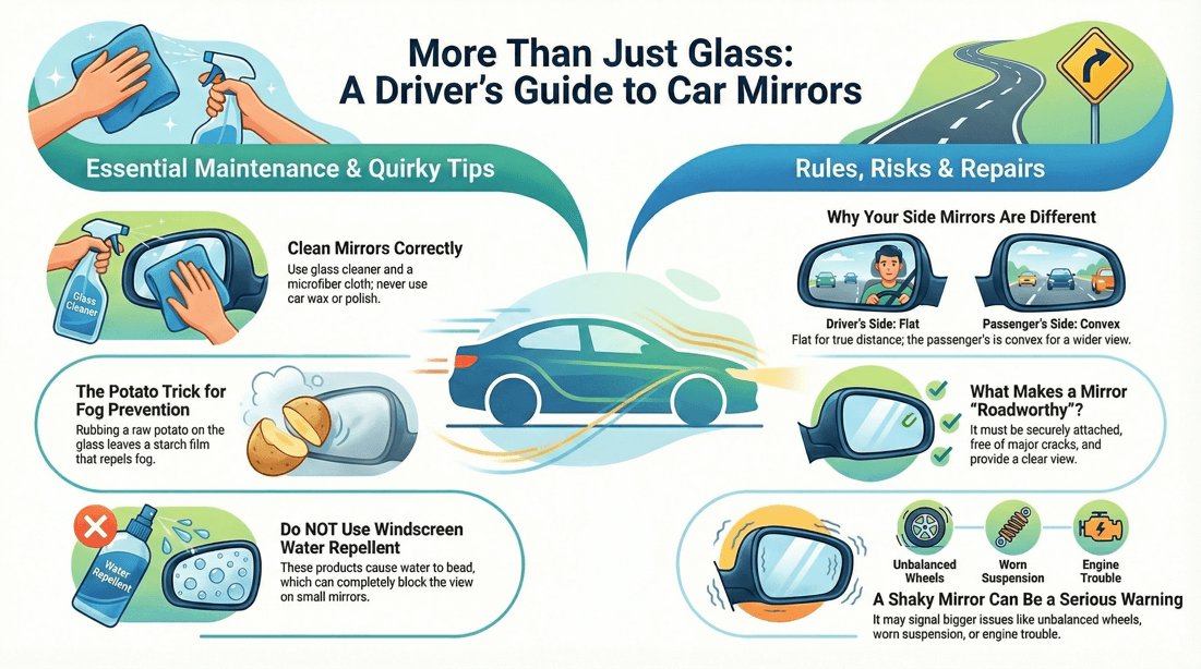 Essential guide to car mirror maintenance cleaning fog prevention and repair for safe driving