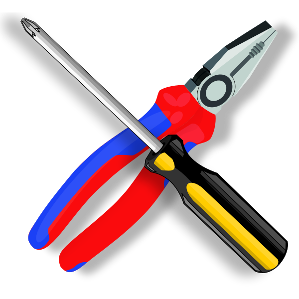 Colorful hand tools including pliers and screwdrivers for vehicle maintenance and roadside safety