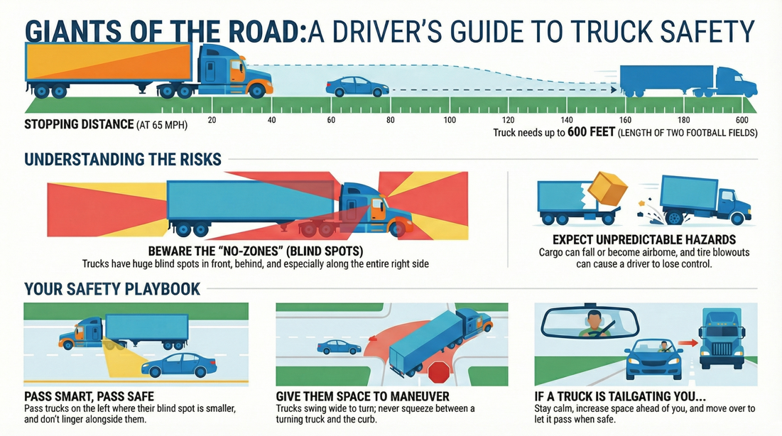 Heavy truck safety tips no-zones blind spots and stopping distance