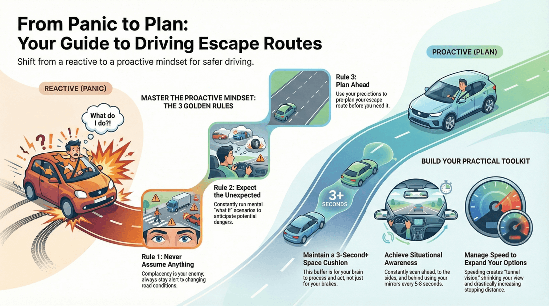 Escape Routes: Defensive driving skills for planning ahead and predicting road danger