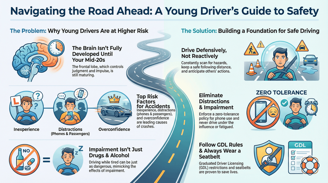 Why young drivers are high risk: brain development, distractions, and defensive tips