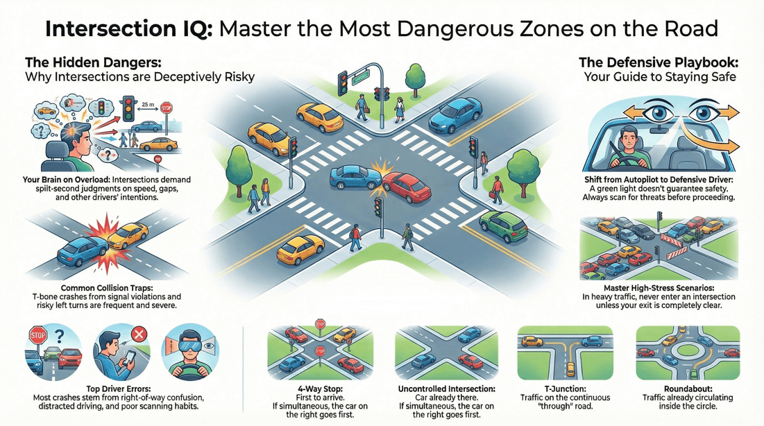 Advanced driving safety guide for complex intersections and right-of-way rules