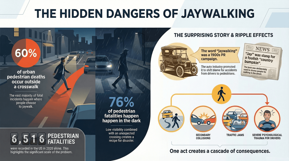 Jaywalking dangers: statistics, high-risk locations, prevention, and traffic safety
