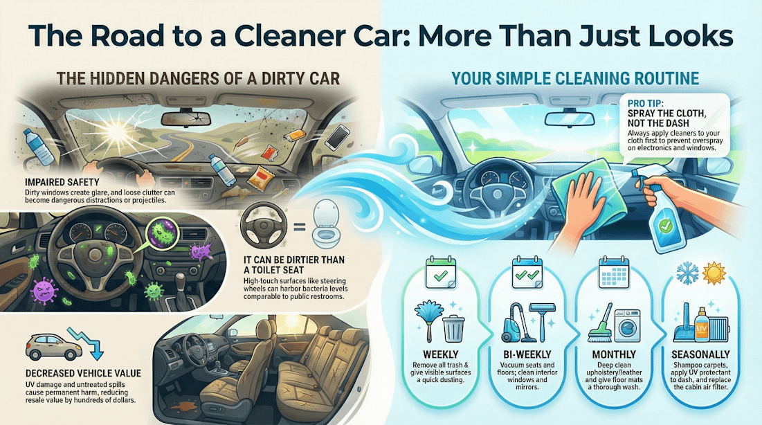 Car interior cleaning schedule for safety health and resale value